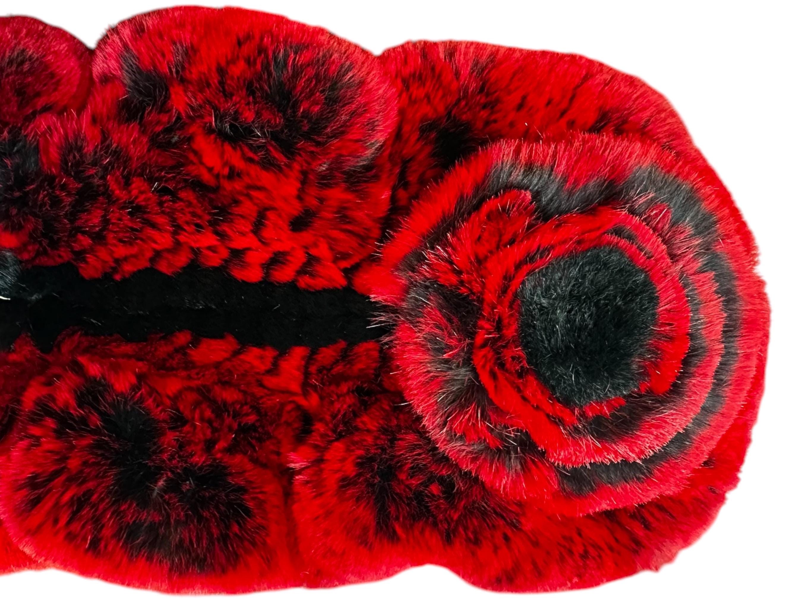 Wine Red & Black REX RABBIT Hat and Scarf W/rosettes, One  display picture 1