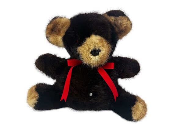 GENUINE Dark MAHOGANY MINK Freddy Teddy Bear W/diamond in Belly