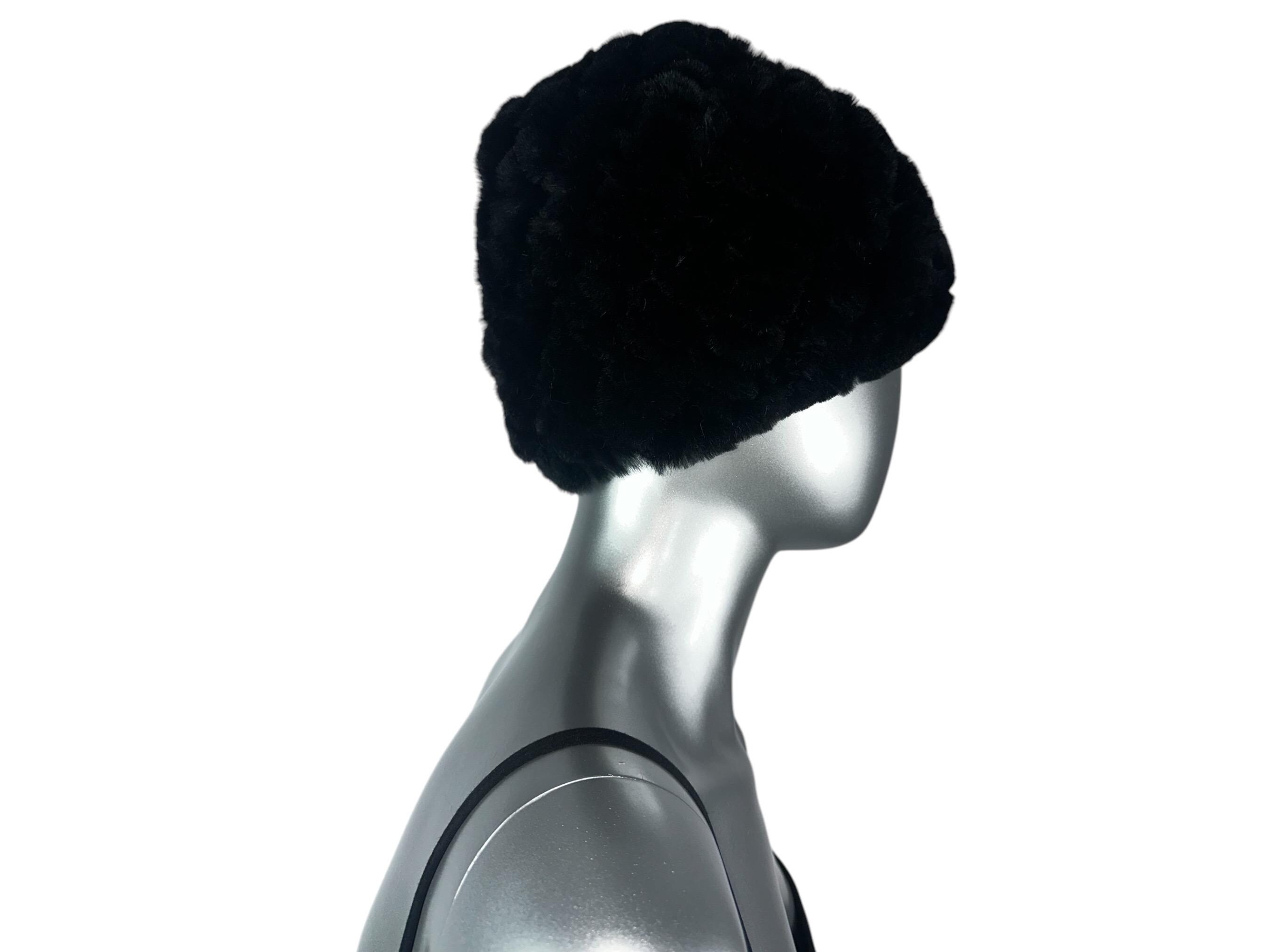 Black Knitted REX RABBIT Hat, One Size 21”-24” W/stretch  display picture 2