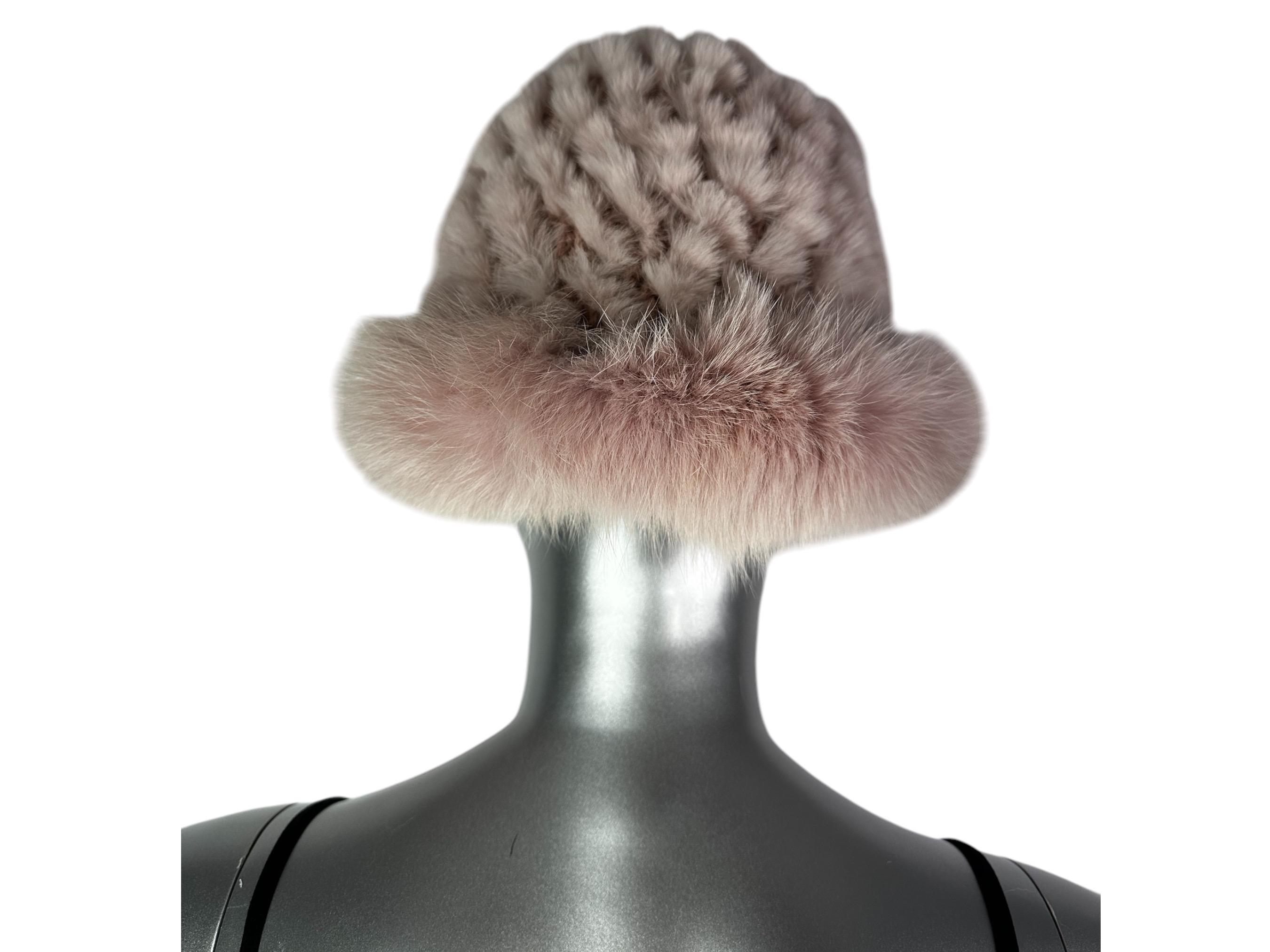 Pink Knitted REX RABBIT Hat W/pink FOX Trim, One Size 22”-24 