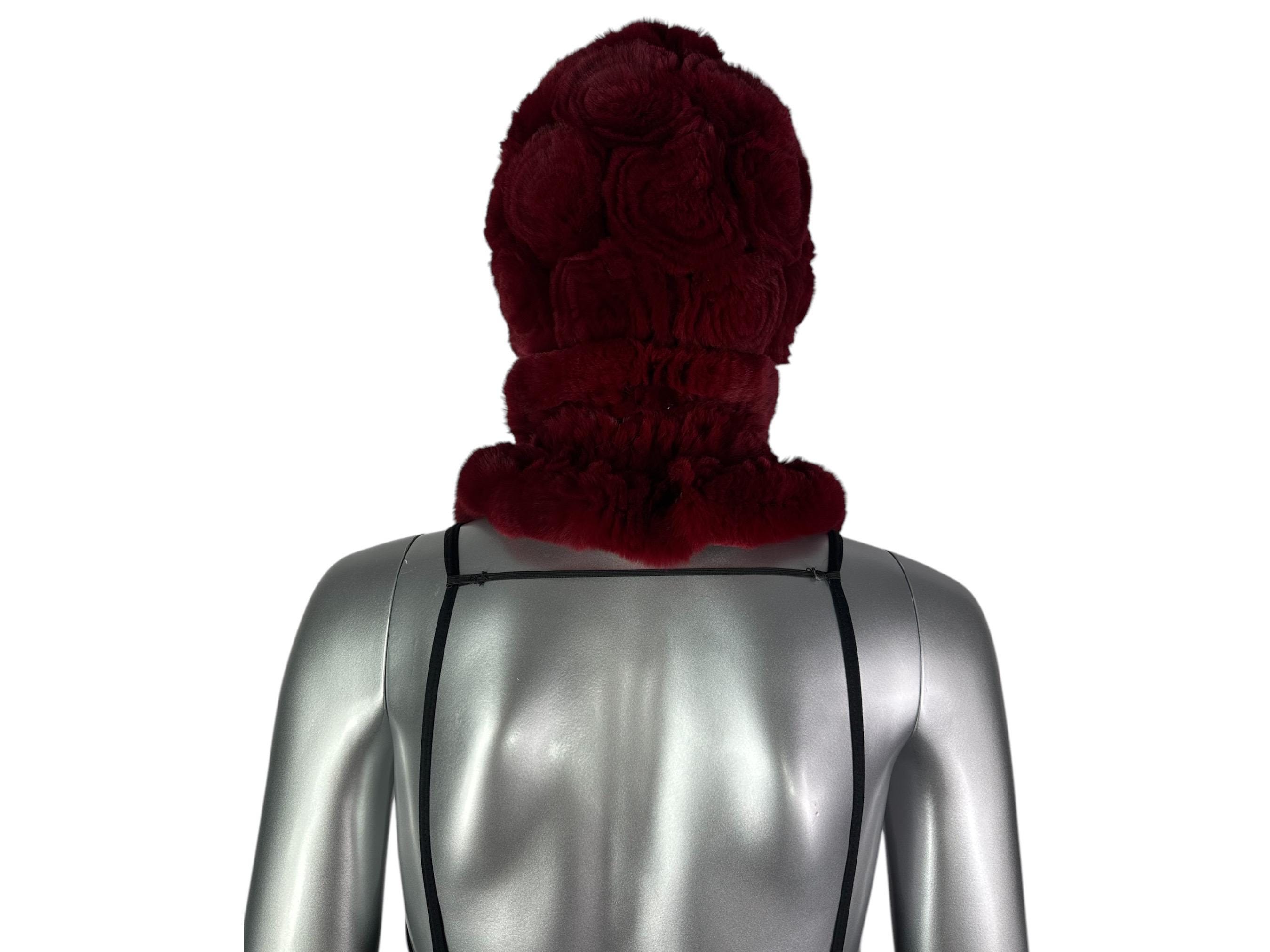 Wine Red REX RABBIT Hat and Scarf W/rosettes, One Size 21  display picture 2