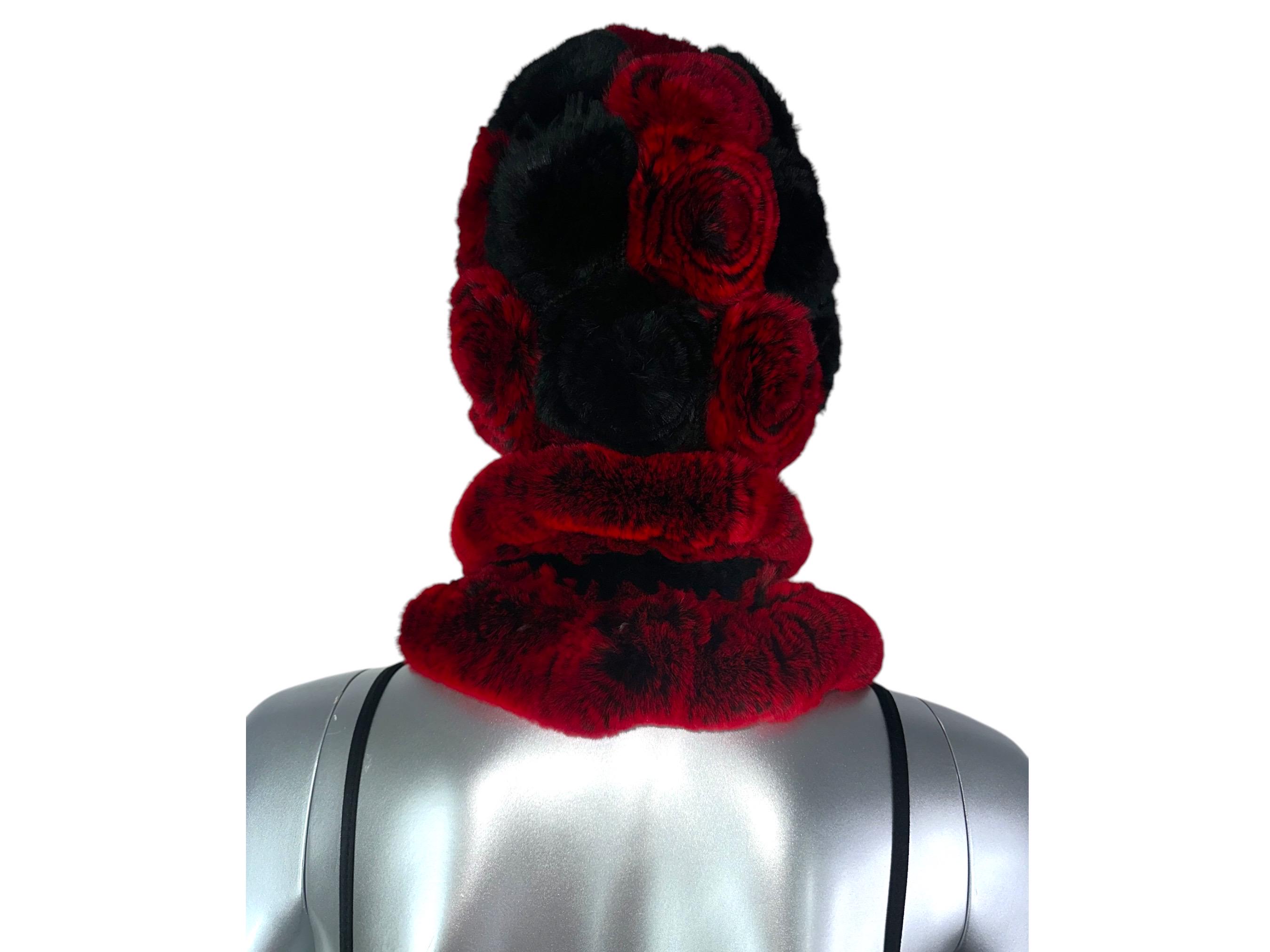 Red REX RABBIT Hat and Scarf w/Rosettes, One Size 21”-23” w/Stretch Wine Red REX RABBIT Hat and Scarf W/rosettes, One Size 21  main image 2