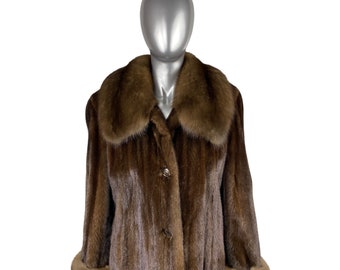 Mahogany MINK Coat, Female USA Pelts, w/Russian SABLE Collar and  Cuffs, Size M/L, Certified Vintage Fur w/Storage Bag and Appraisal