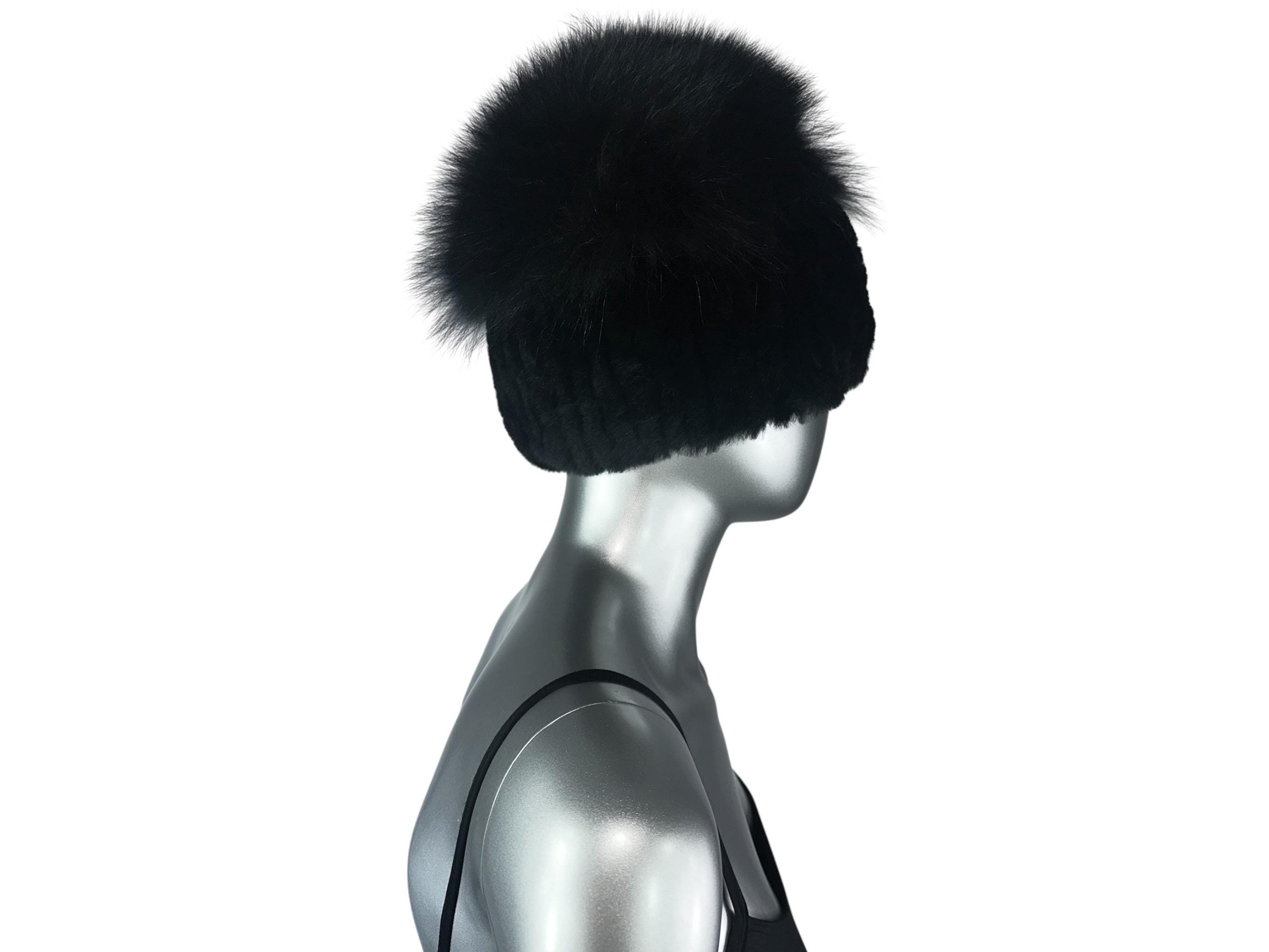 Black REX RABBIT Hat W/black FOX Crown, One Size 21-24” W  display picture 2