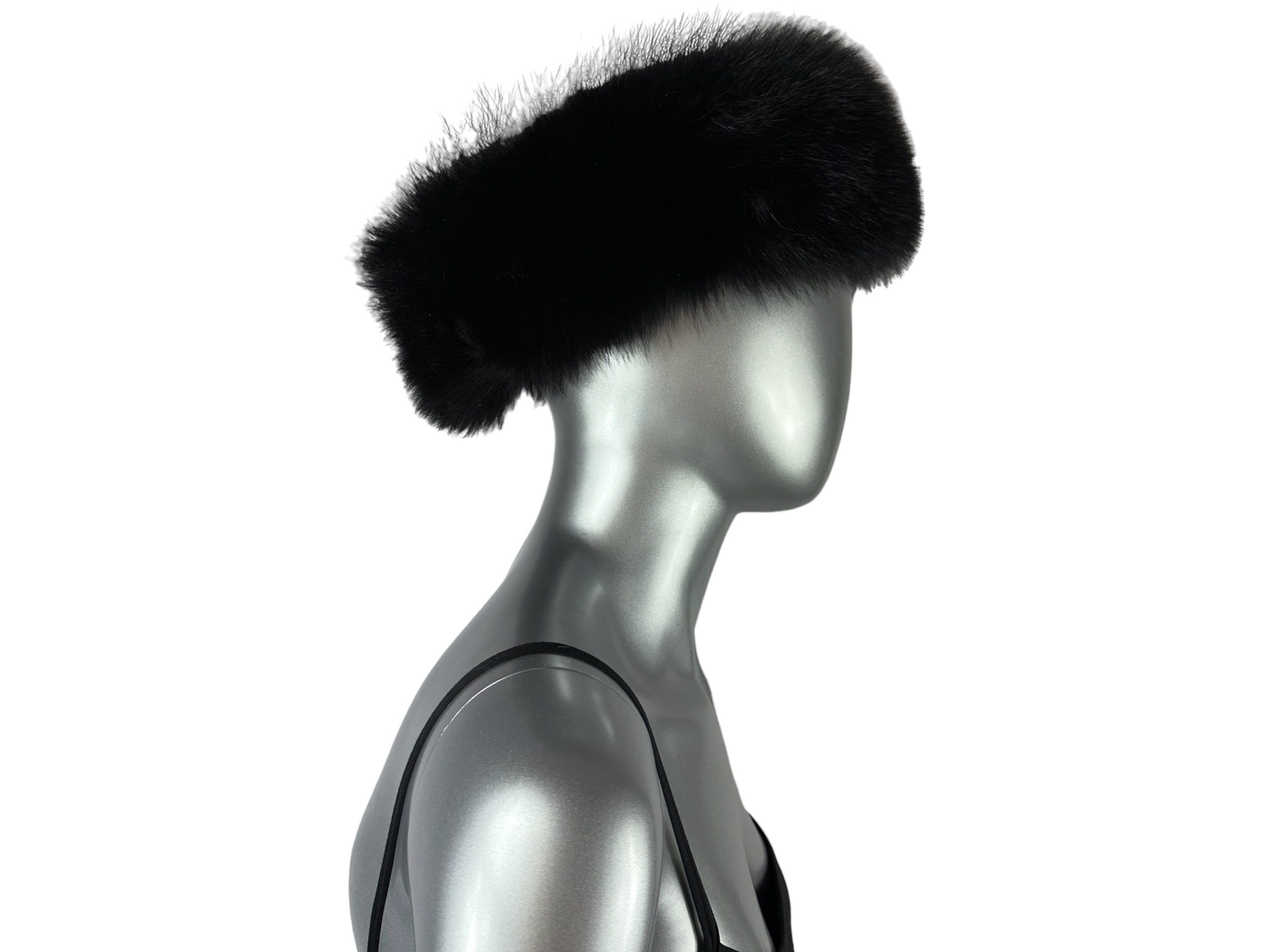 Black Dyed FOX Headband, Size 23”-L, Adjustable, Certified 