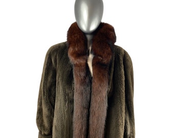 Sheared Nutria Coat w/Fox Tux and Border, Size XXL, Certified Vintage Fur w/Storage Bag and Appraisal
