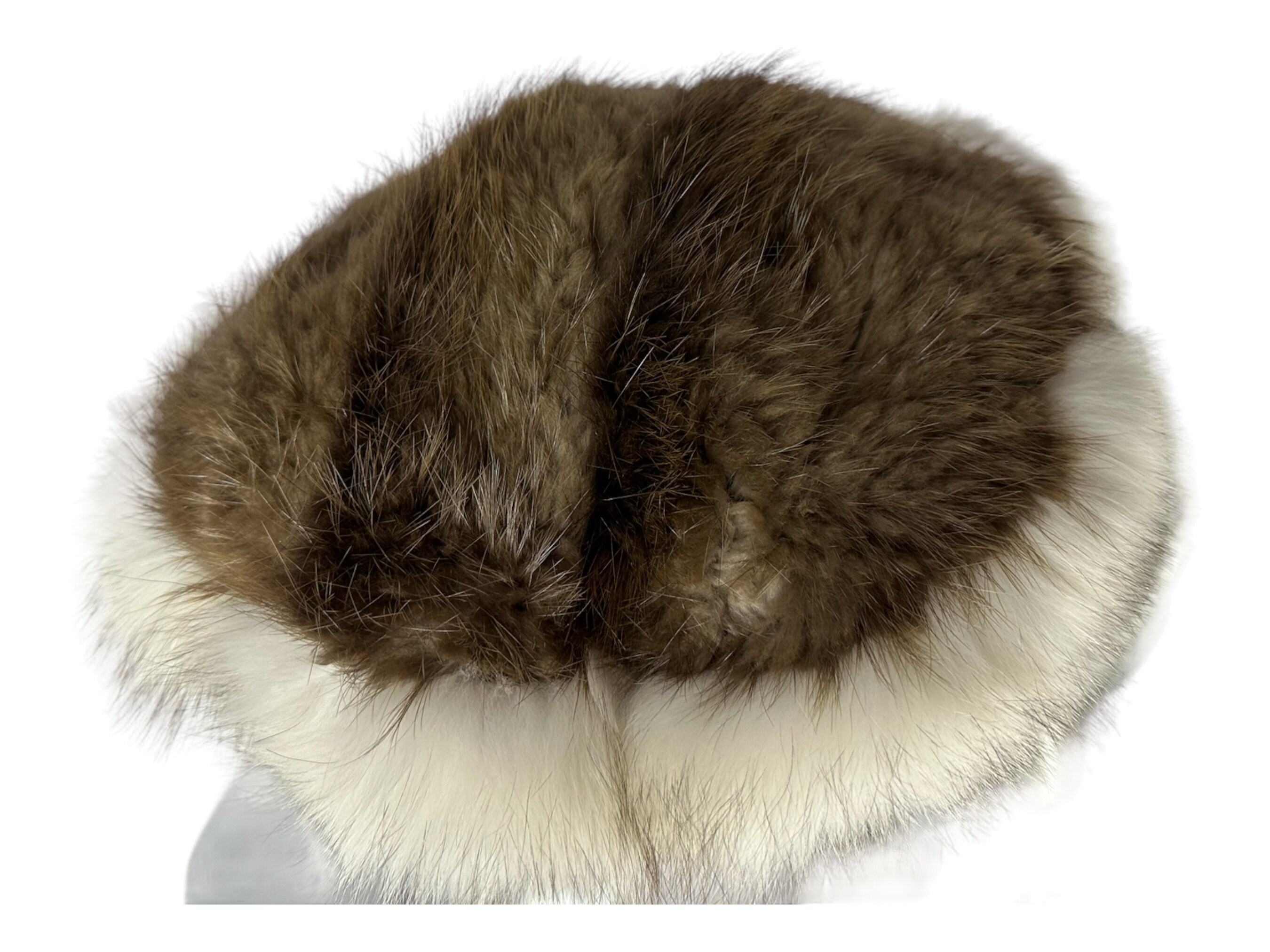 Brown Beaver Beret W/blue Fox Trim, 24”-XL, Certified  display picture 2