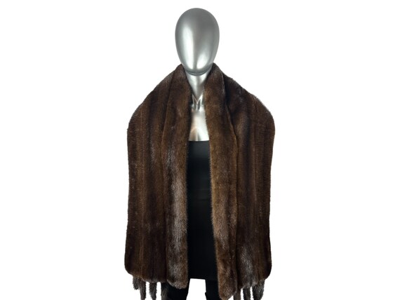 Dark MAHOGANY MINK Straight Stole w/Tails, One Si… - image 8