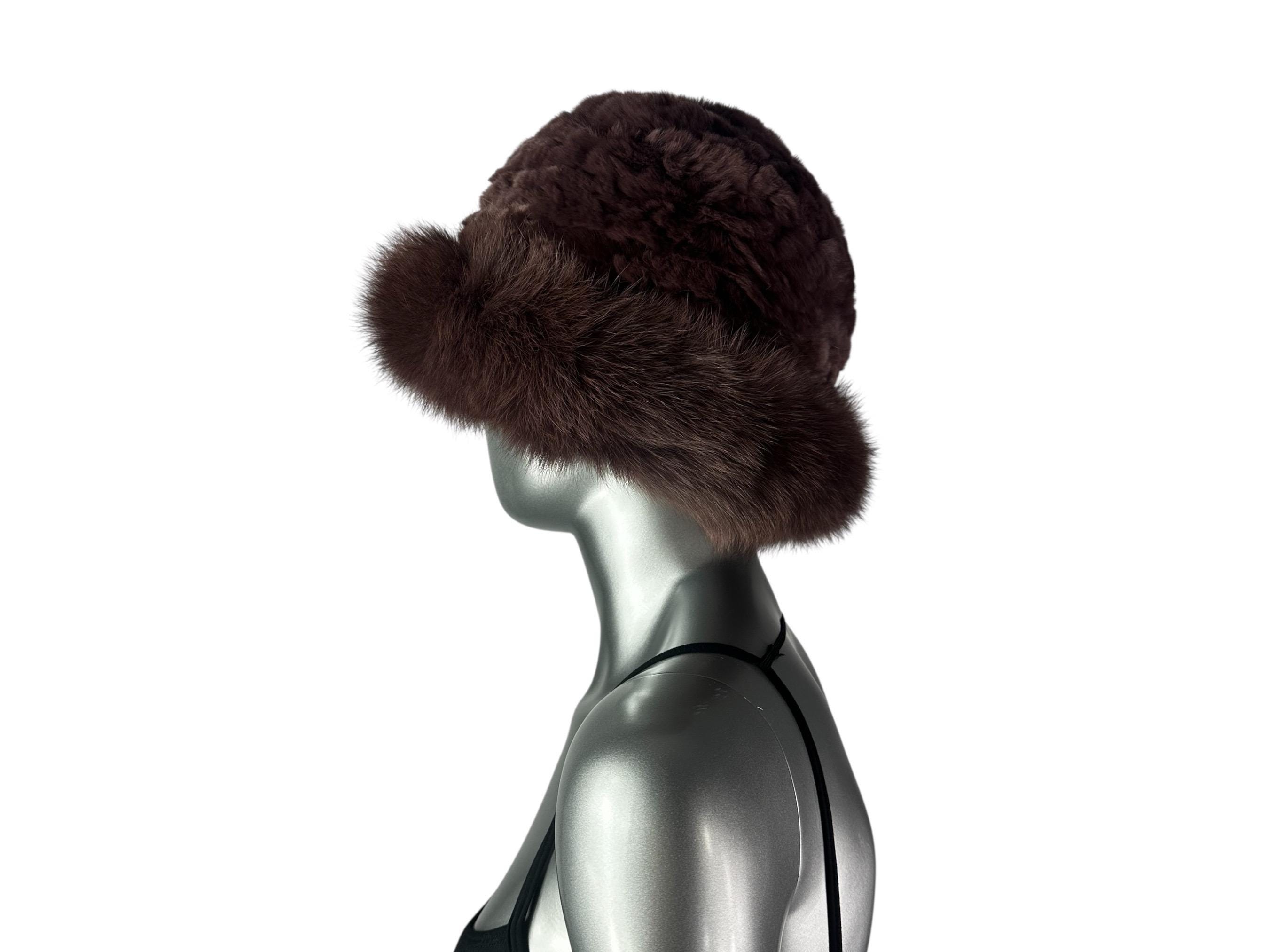 Brown Knitted REX RABBIT Hat W/brown FOX Trim, One Size 22  display picture 2