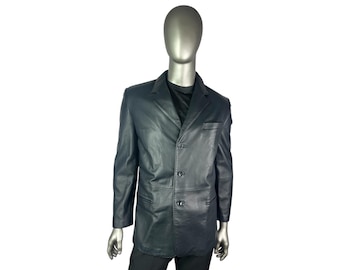 Men’s Dark Navy LAMB Leather Blazer, J.FIRENZE, Made in Italy, Size 52 ( 42 US), M, Certified Vintage Leather