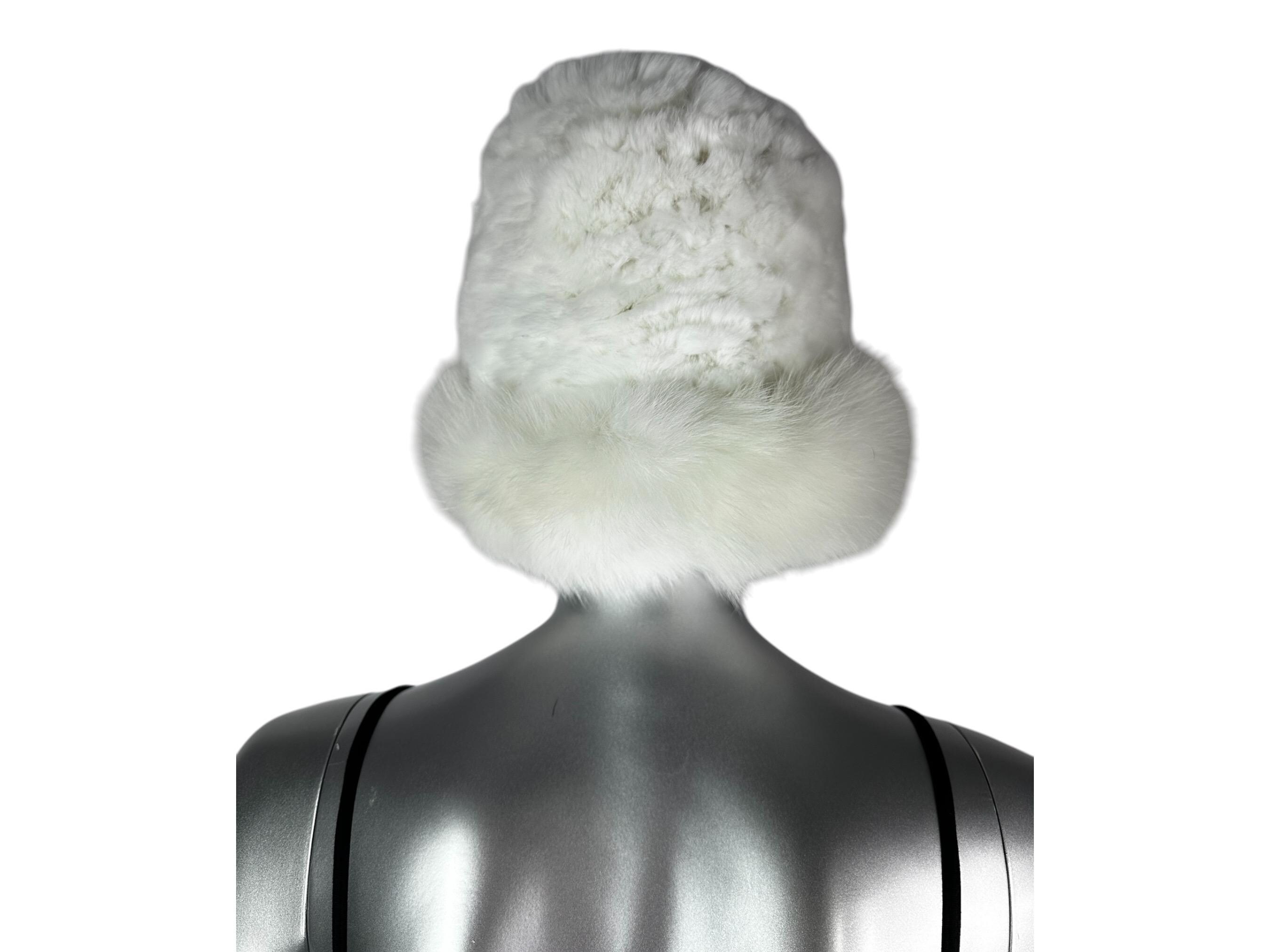 White Knitted REX RABBIT Hat W/white FOX Trim, One Size 21  display picture 2