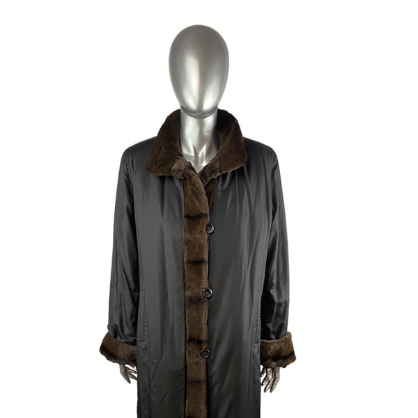 Dark Brown Sobel SHEARED MINK, Reversible to Black Silk Rainwear, Size M, Certified Vintage Fur w/Storage Bag and Appraisal