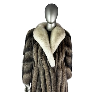 Men’s Raccoon Coat, Silver Tip, w/Blue Fox Collar, Size XL, Certified Vintage Fur w/Storage Bag and Appraisal
