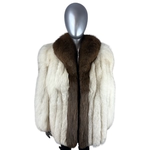 BLUE FOX Jacket w/Brown FOX Tuxedo, Size S, Certified Vintage Fur w/Storage Bag and Appraisal