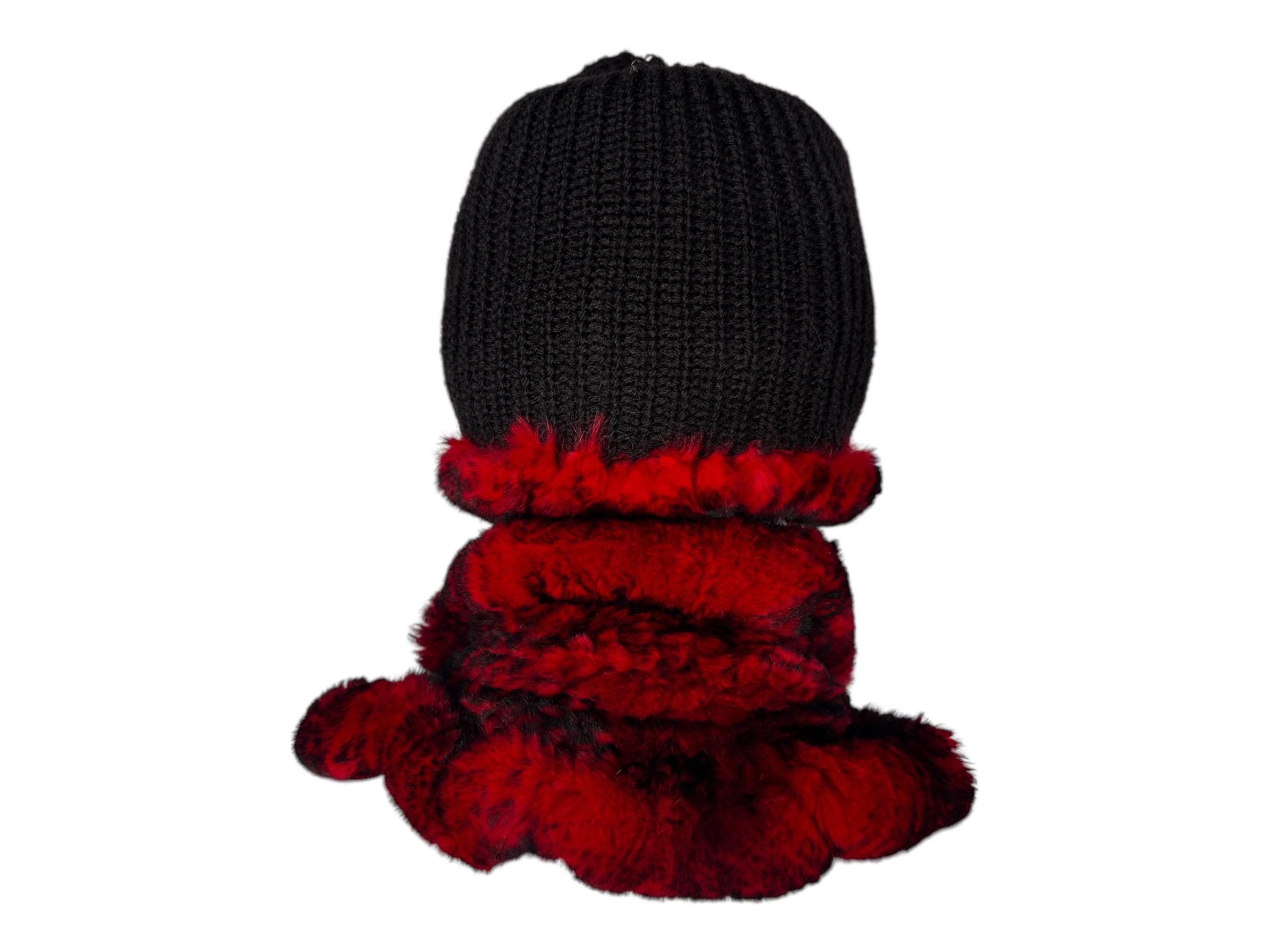 Red REX RABBIT Hat and Scarf W/rosettes, One Size 21”-23” W 