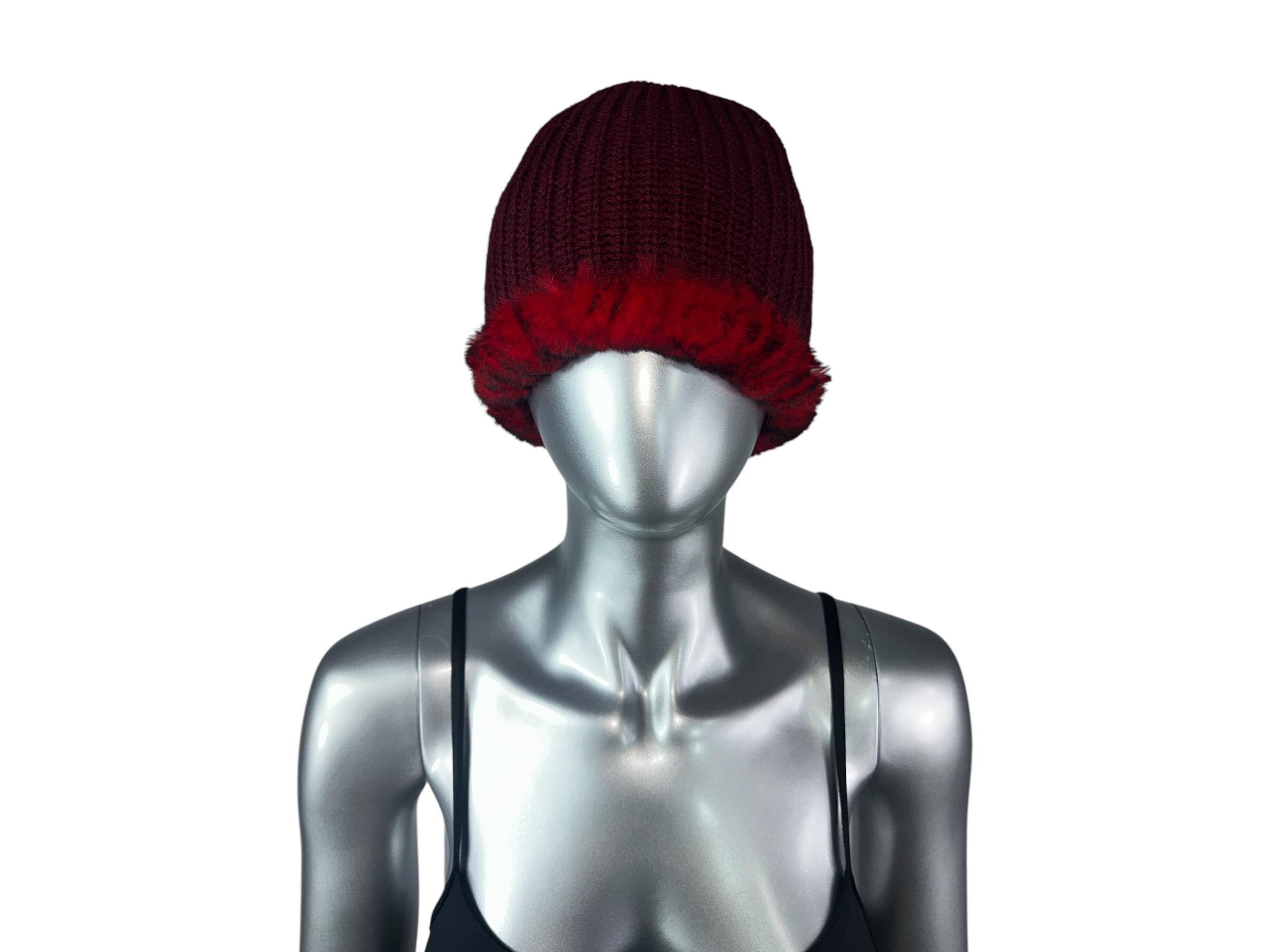 Red Knitted REX RABBIT Hat, One Size 21”-24” W/stretch  display picture 1
