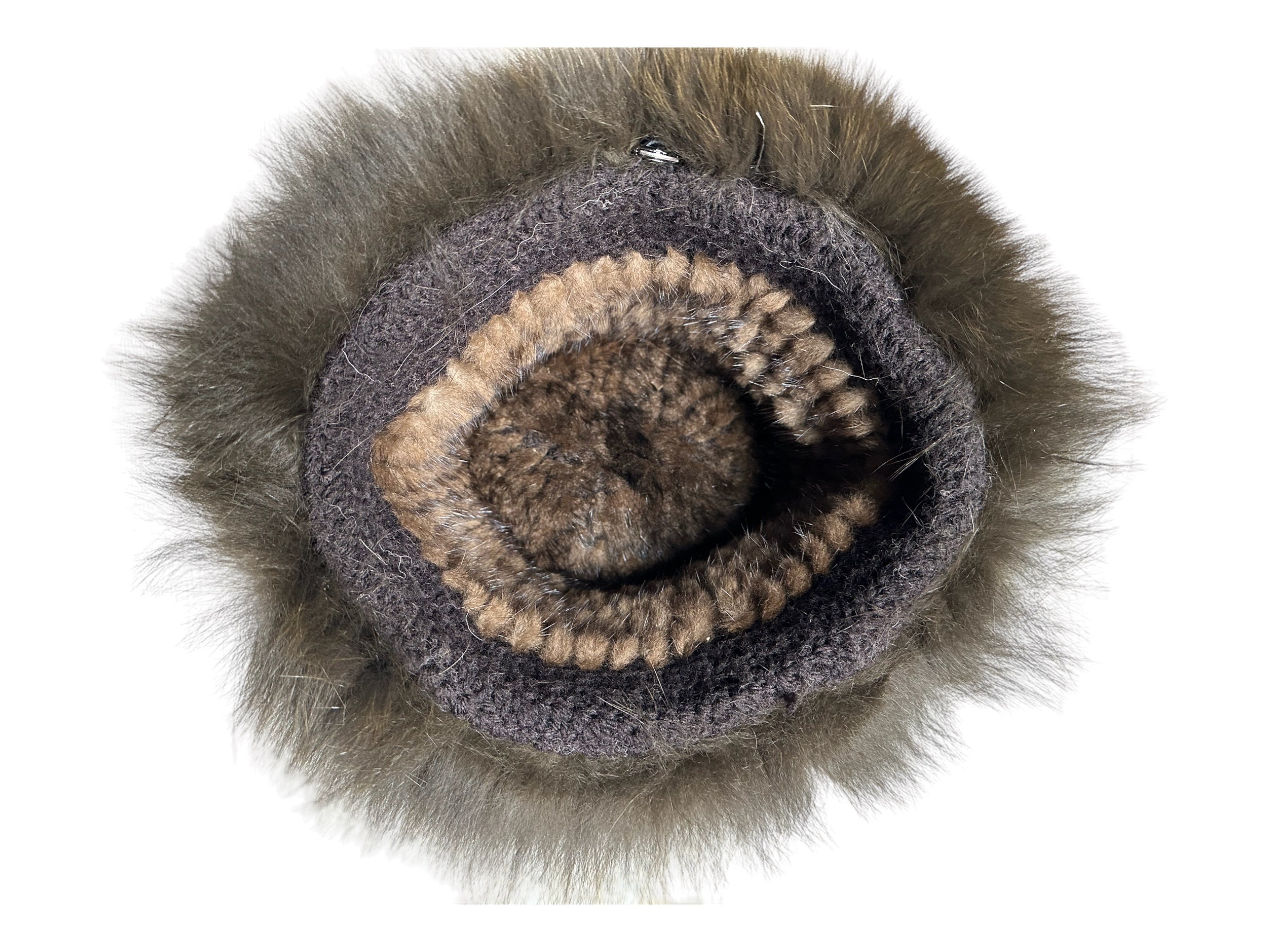 Mahogany MINK Knitted Hat W/fox, Size XXL-27” Adjustable 
