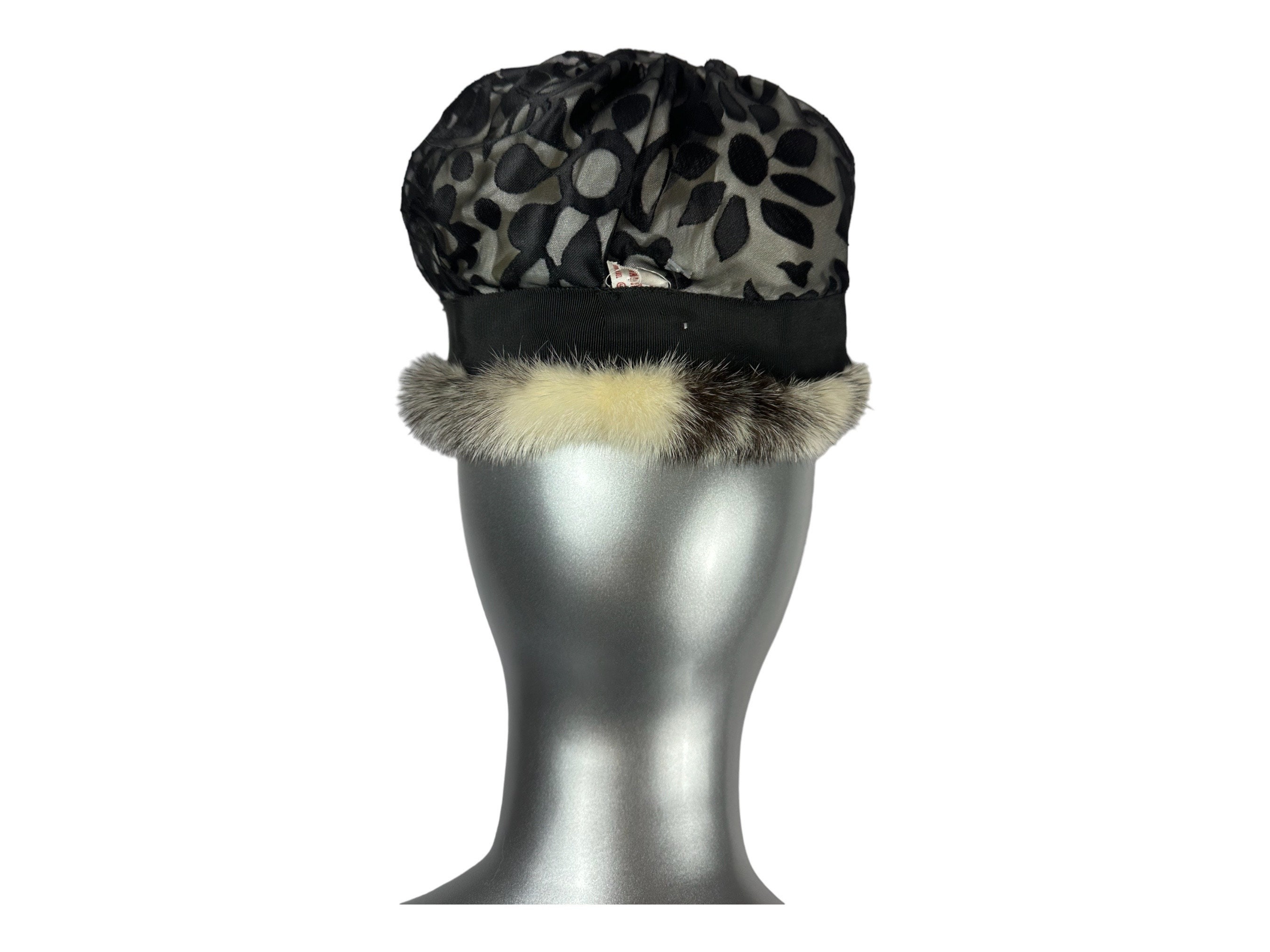 Black MINK Baseball Style Har, Sz 21”-22”, Certified Vintage Fur Black and White CROSS MINK Baseball Style Hat, Size Xs-21  main image 2