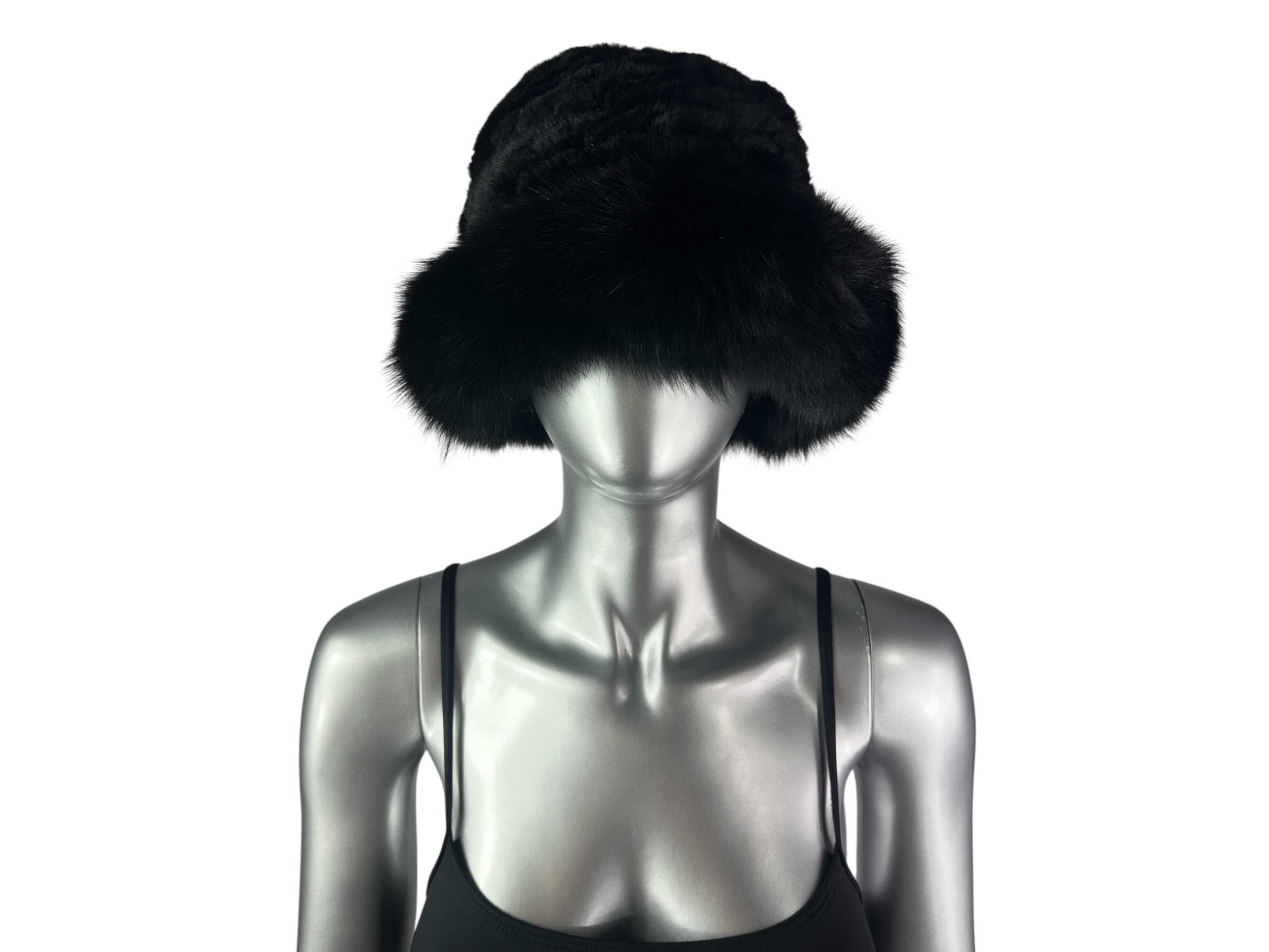 Black Knitted REX RABBIT Hat W/black FOX Trim, One Size 22  display picture 2