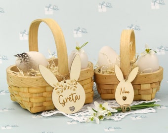 Osterkörbchen mit Namen |  Anhänger Hase mit deinem Wunschnamen | Hase personalisiert | Ostern Körbchen Holzhase mit Name | Osternest Name