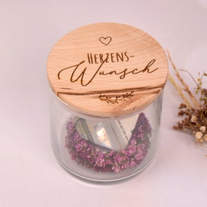 Vorratsglas verschiedene Motive und Wunschname personalisiertes Vorratsglas aus Glas mit Holzdeckel Geschenkidee Herzenswunsch