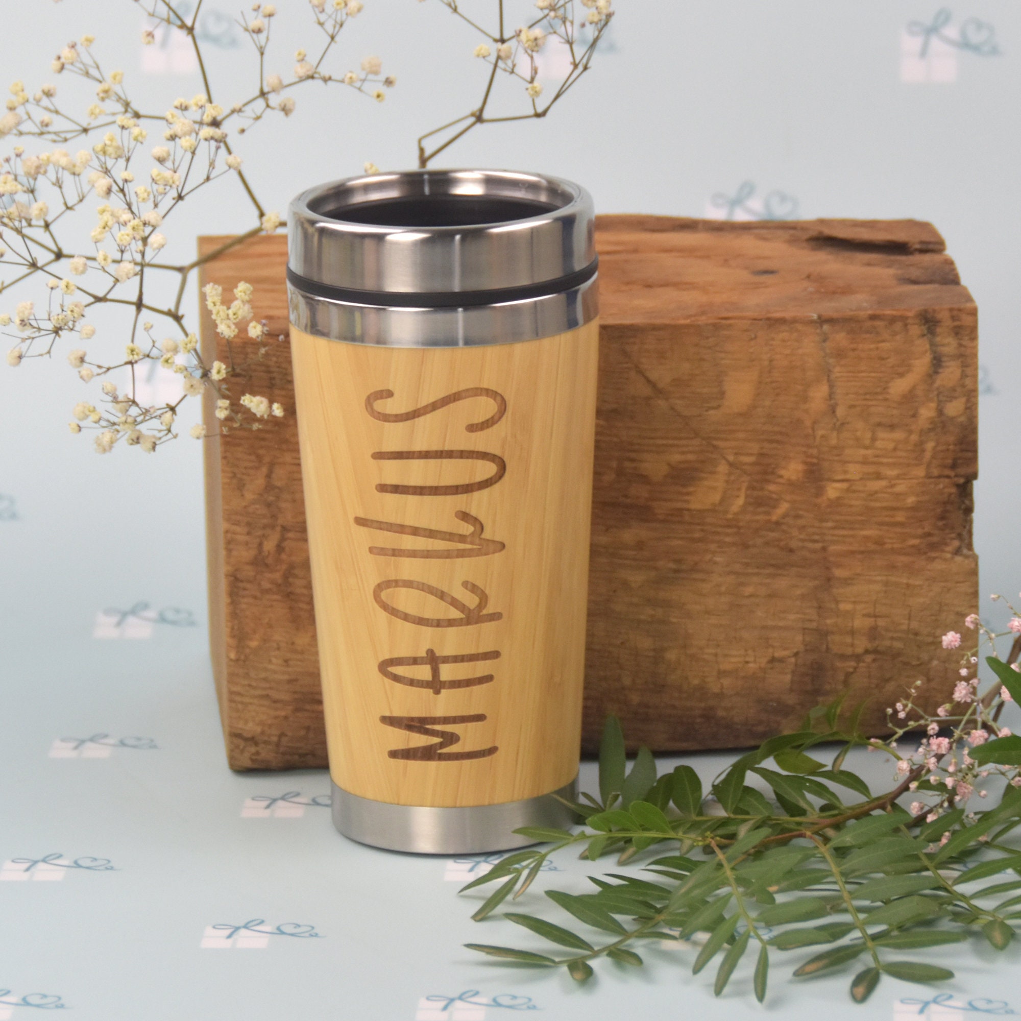 ToGo Becher Bambus mit Wunschname graviert 5 verschiedene Etsy