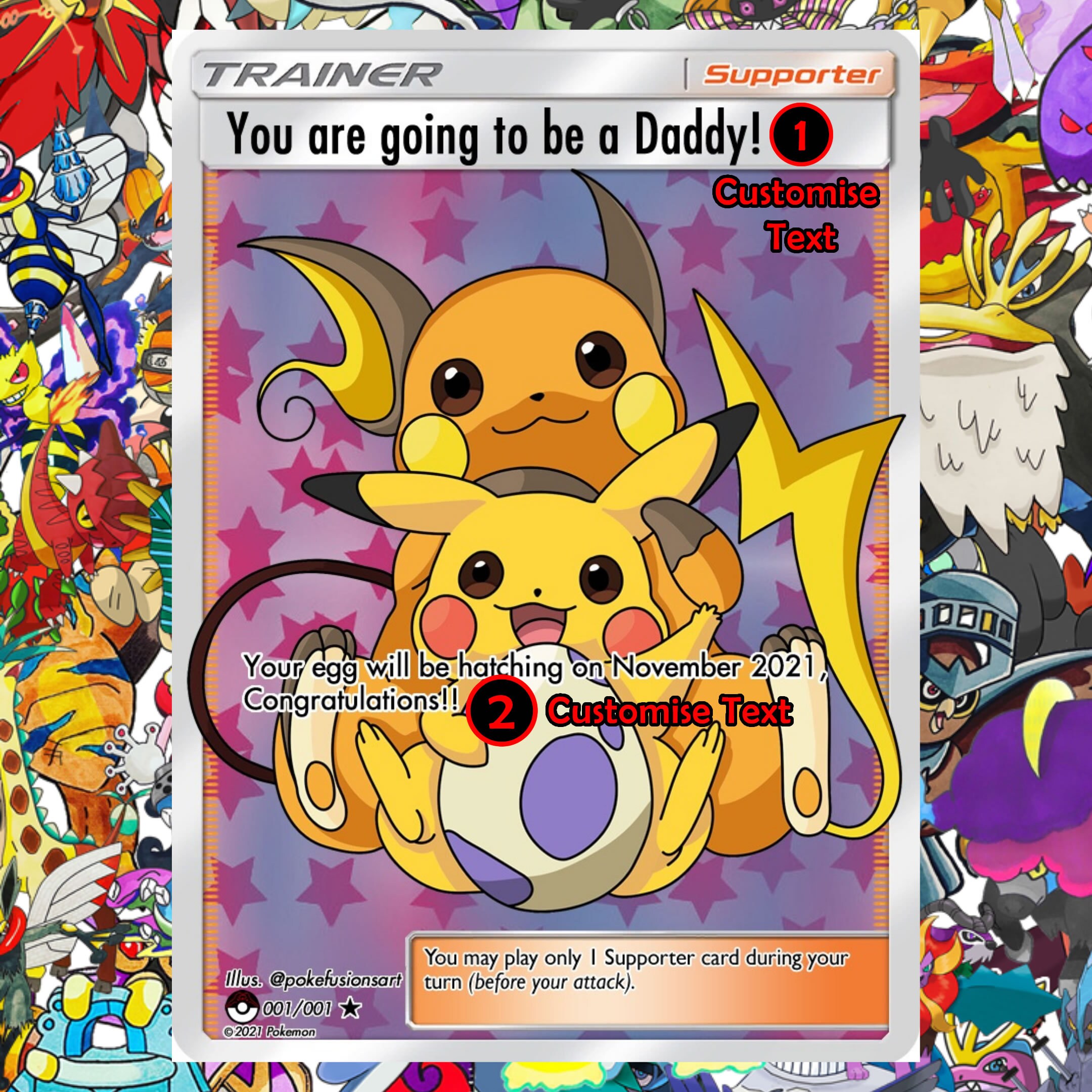 Custom Made Pregnancy Reveal Pokemon Card Choose your own Etsy