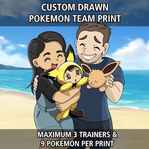 Custom Pokemon Team Order - Become a Pokemon Trainer! - Pokemon Custom Fusion Art  - Wall Print - Hand Drawn Art