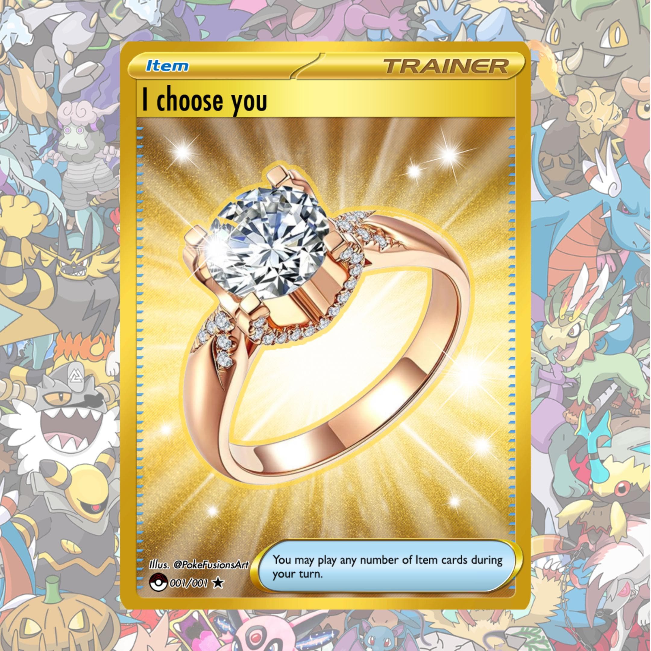 pokemon engagement card Custom Pokemon Cards for Couples | Personalized Pokemon Card Custom Gift  for Him and Her | 3D Wedding Pokemon Custom Cards, main image 1