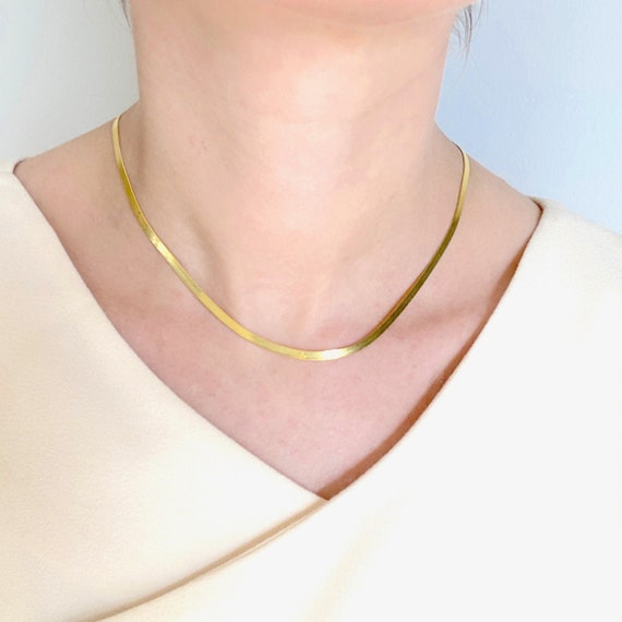Gold Herringbone Chain Necklace Italian 
