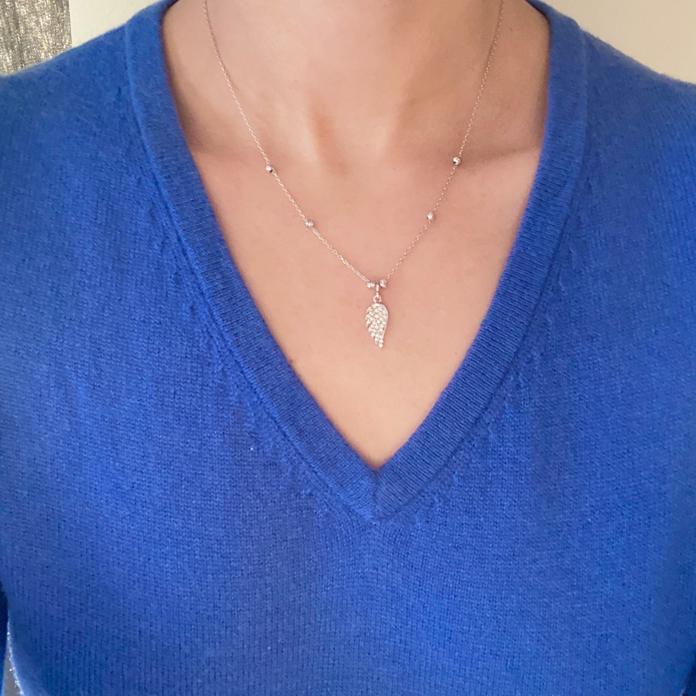 Silver Angel Wing Necklace Ball Chain Pendant Necklace Etsy