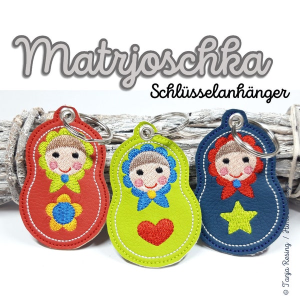 Matryoshka Matryoshka Babuschka Porte-clés ITH Fichier de broderie Broderie dans le cerceau Snap Tab Key Fob