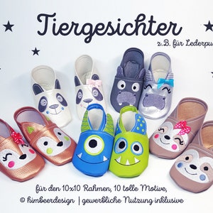 Animal faces 10 motifs embroidery file slipper file leather slippers Embroidery Animal