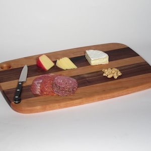 Cherry and Walnut Striped Cutting Board, Great for Charcuterie or Serving Platter.