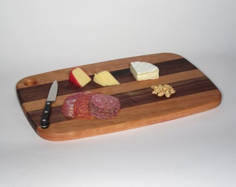 Cherry and Walnut Striped Cutting Board, Great for Charcuterie or Serving Platter.