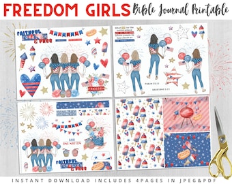 Freedom Girls Bible Journaling Printable | 4th of July | Independence Day | Christian Sticker | Bible Journaling Kit | Devotional Scrapbook