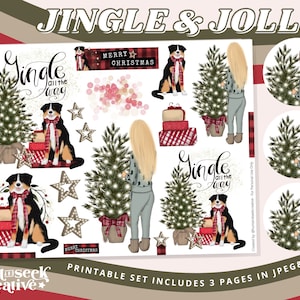 Jingle & Jolly Light Skin, Cão de Natal, Folha de Adesivos para Impressão-Diário da Bíblia, Planejador de Fé, Acessórios para Diário de Oração Cristã