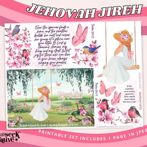 Jehovah Jireh, Printable Sticker Kit for Bible Journaling, Faith Planner, Prayer Journal, Christian Graphics, Woman Peaceful, Psalms Pink