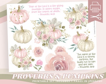 Proverbs & Pumpkins Please, Fall, Autumn, Thanksgiving Printable Sticker Sheet for Bible Journaling - Faith Planner - Mixed Media