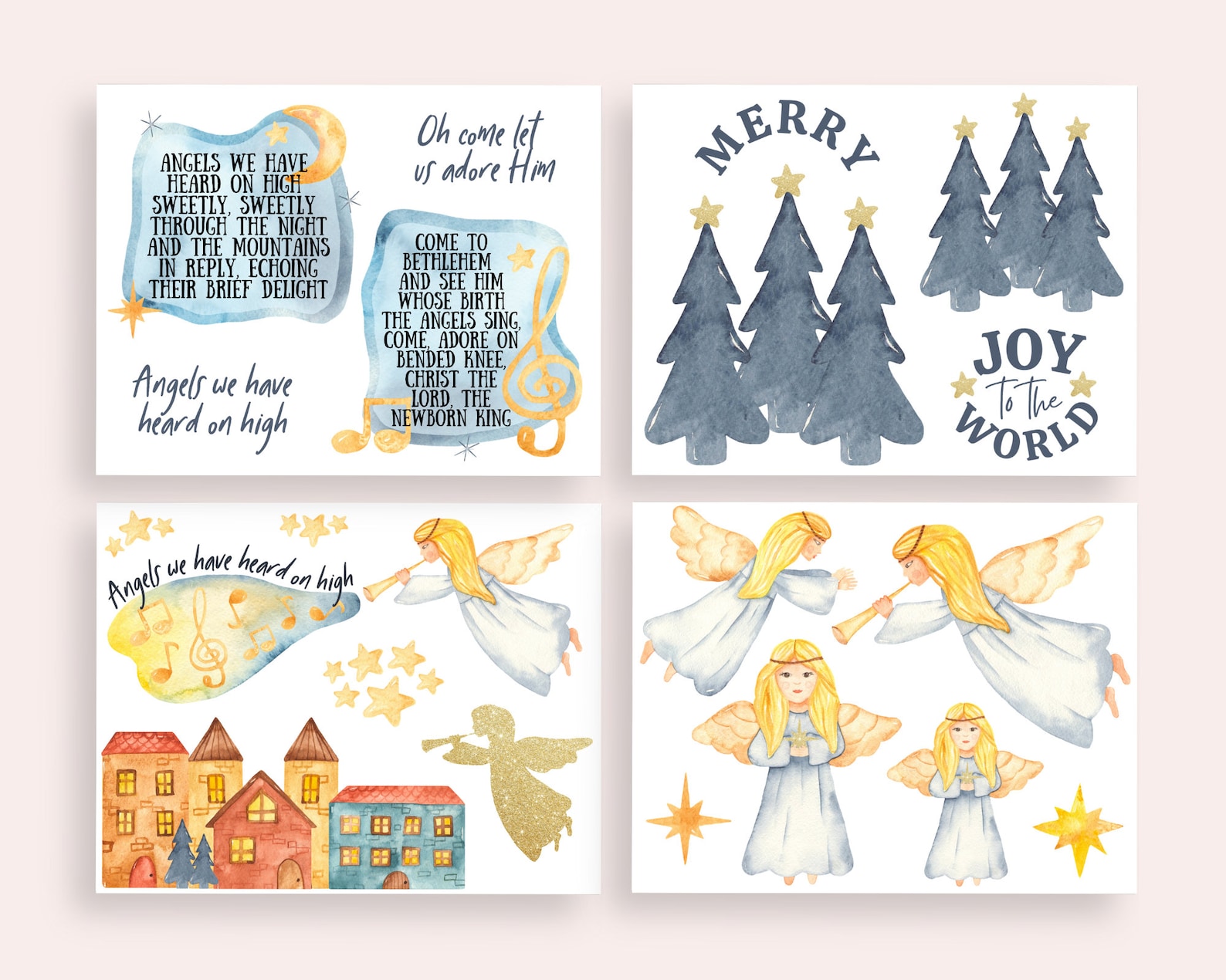 Joy to the World Angels Sing Christmas Card Printable Etsy