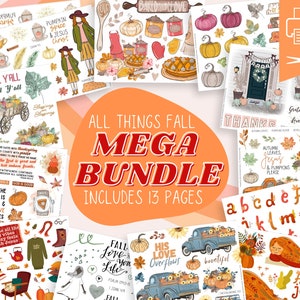 Fall & Autumn Mega Bundle | It&#39;s Fall Y&#39;all | Pumpkin Truck | Printable Sticker Sheets for Bible Journaling - Faith Planner - Devotional