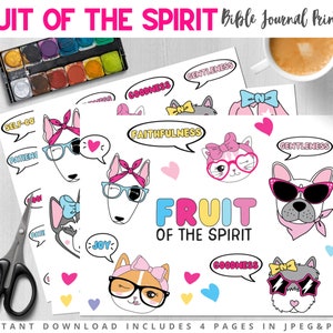 Bible Journaling Printable, Fruit Of The Spirit Clip-Art, Faith Planner, Christian, Faith Journal, Dog Sticker, Cat Sticker,Instant Download