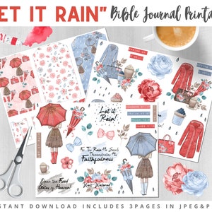 Let It Rain,Bible Journaling Printable,Well Watered,Christian Art,Fashion Woman,Faith,Traceable,Sticker,Woman Clipart,Print and Cut