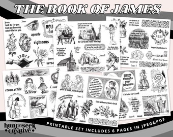 The Book of James, Printable Stickers for Bible Journaling, Devotional Clipart, Faith Planner Graphics, Christian Ephemera, Vintage Line Art