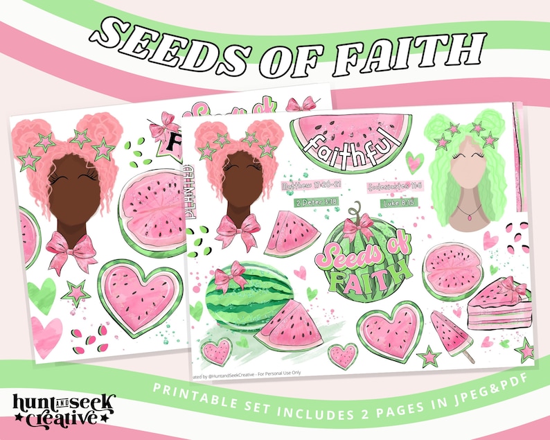 Watermelon Scripture Seeds of Faith, Watermelon Summer Girls, Printable Sticker Sheet for ...