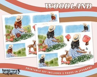 Woodland Woman Cottage-Core, Printable Stickers for Bible Journaling, Autumn & Fall, Faith Planner Graphics, Christian Bible Clipart