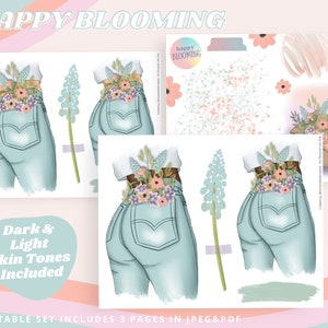 Hoja de pegatinas imprimible Happy Blooming / Spring para diario bíblico, planificador de fe, diario basura, arte de fe, medios mixtos, devocionales