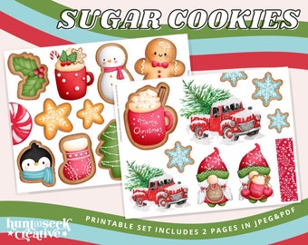 Christmas Sugar Cookies, Printable Sticker Sheet-Bible Journaling, Faith Planner, Christian. Prayer Journal Accessories, Snow, Red Truck