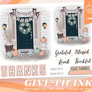 Give Thanks, Fall Front Porch Clipart, Thanksgiving Day, Sweet Home Printable Sticker Sheet for Bible Journaling - Faith Planner - Scrapbook
