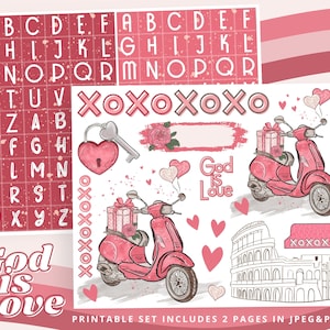 God is Love Valentines Printable Sticker Kit for Bible Journaling, Faith Planner, Junk Journal, Prayer Binder, Mixed Media, Creative Worship